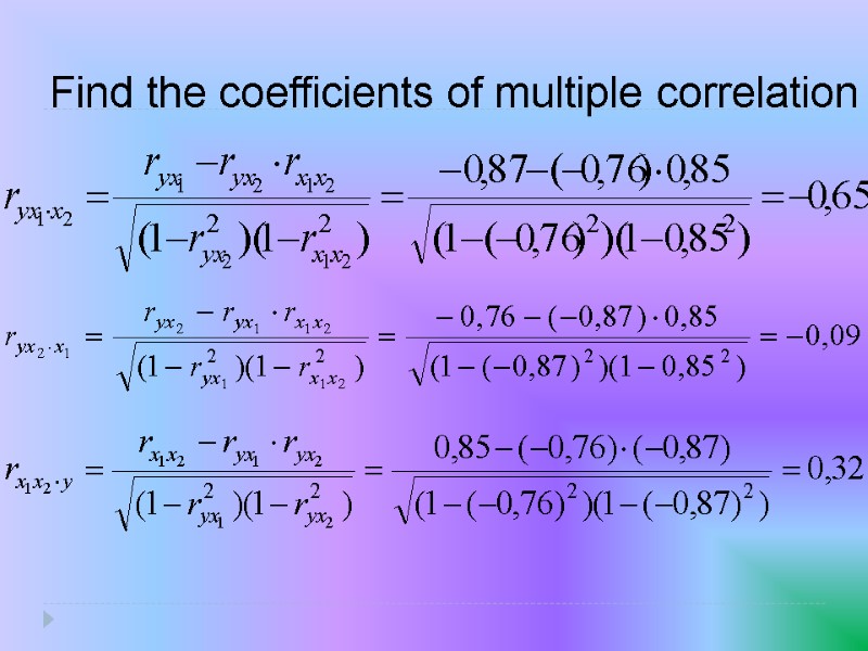 Find the coefficients of multiple correlation